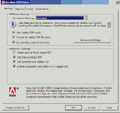 Изменение параметров Adobe PDF в программе PDFMaker