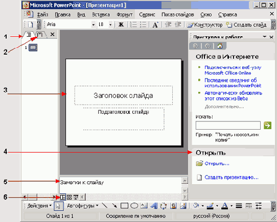 Окно PowerPoint, отображаемое